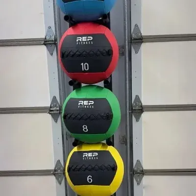 REP vertical medicine ball storage rack W five weighted fitness balls