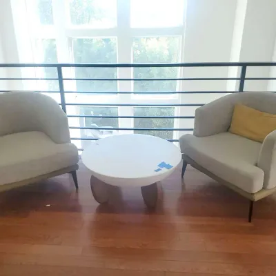 Modern 3-Pc Suite: Minimalist Round Coffee Table & Beige Accent Armchairs