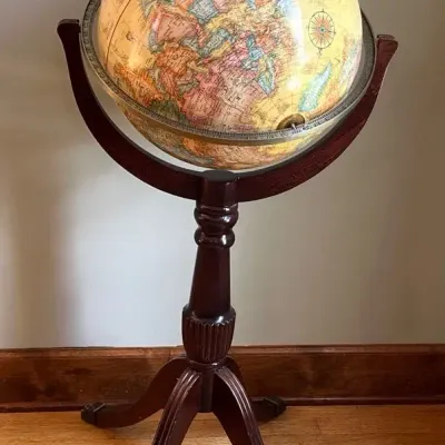 Vintage World Globe On Pedestal Stand