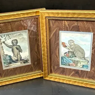 Bombay Co. And Jacques De Seve Framed Monkey Print Pair