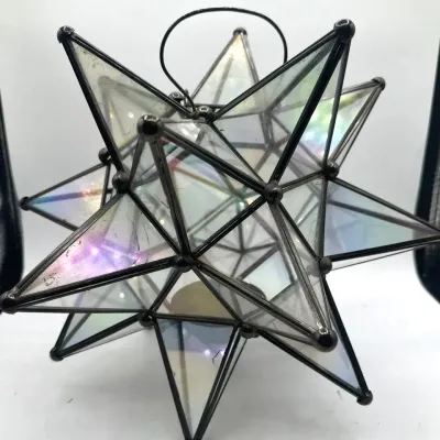 Moravian Star Pendant Light Style Candle Holder With Irridescent Glass Panels