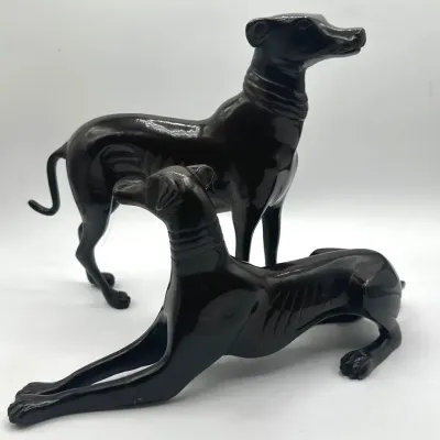 Vintage Bronze Cast Metal Greyhound Figure Pair