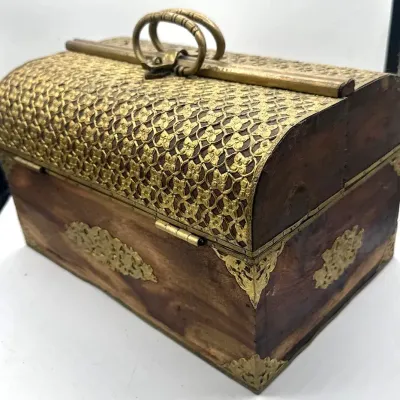 Vintage Indian (Sandook) Style Wood And Brass Treasure Box