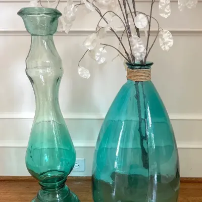 Large Blue/Green Glass Vase Pair