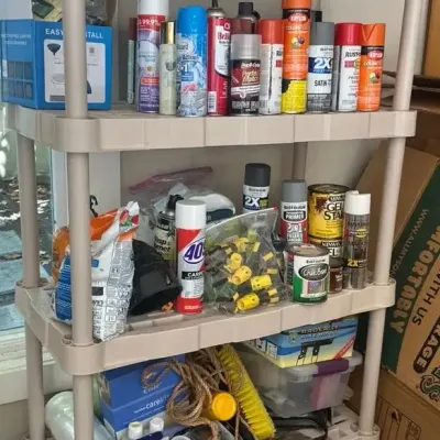 Rubbermaid Plastic Shelving With Mystery Contents And Box Of Wood, Lot C *** Must Take All Items***