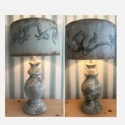 Vintage Lamp Pair with Painted Burlap Shades