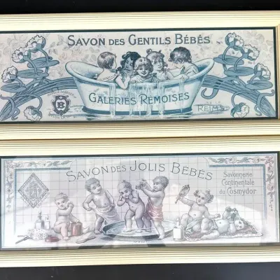 Framed French Advertising Print Pair