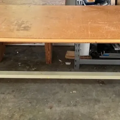 Wood Top Shop Table w/ Metal Frame On Casters