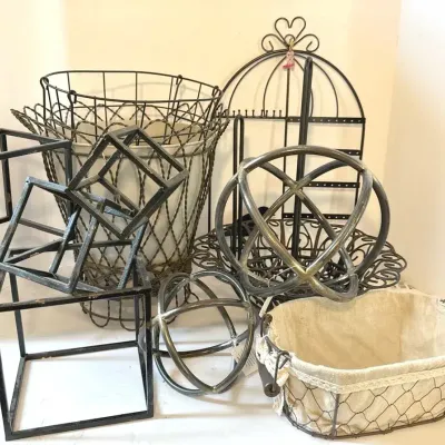 Metal And Wire Baskets And Decor: 9pcs