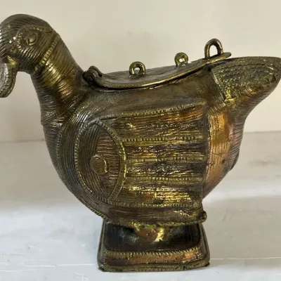 Vintage Dhokra Style Brass Duck Shaped Container