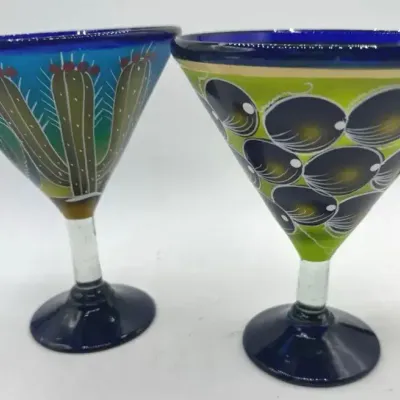 Vintage Handpainted Martini Glass Pair