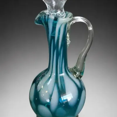 Blue and White Art Glass Cruet With Stopper