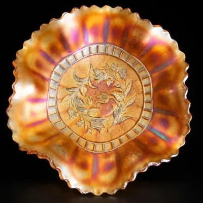 Iridescent Glass Bowl With Floral Design