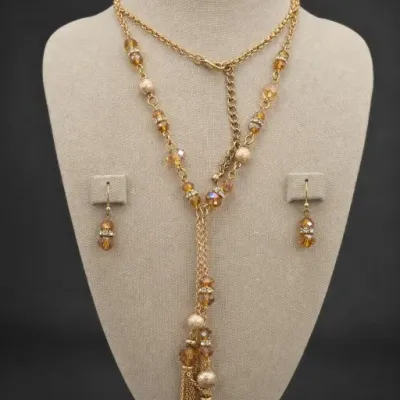 Gold-Tone Beaded Necklace and Earring Set