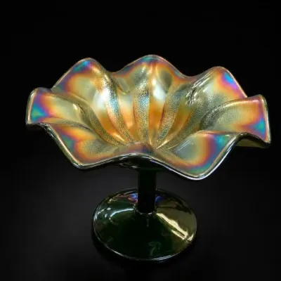 Iridescent Glass Ruffled Compote Bowl
