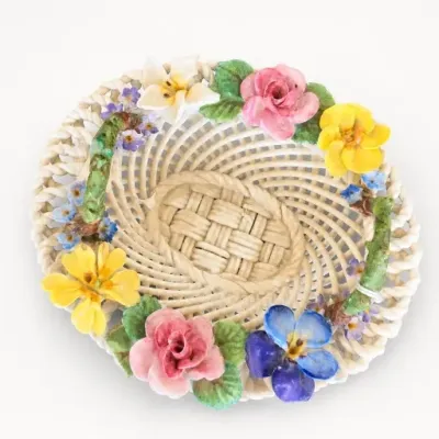 Hand-Painted Ceramic Basket With Applied Flowers