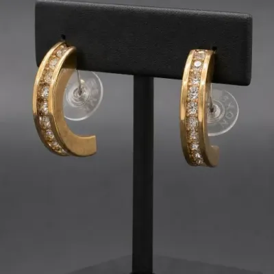 Gold-Tone Hoop Earrings With Clear Stones