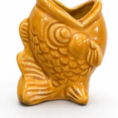 Yellow Glazed Ceramic Fish Vase