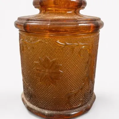 Embossed Amber Glass Jar With Lid