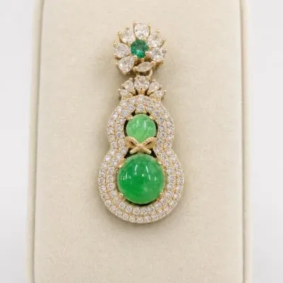 Gold-Tone Pendant With Green and Clear Stones