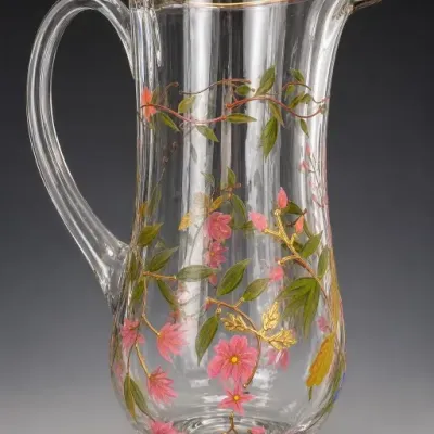 Hand-Painted Floral Glass Pitcher
