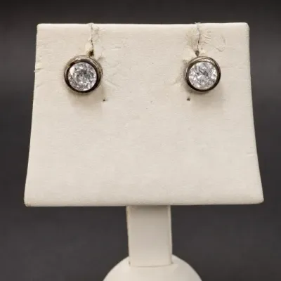 Pair of Silver-Tone Clear Stone Stud Earrings