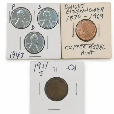 1943 Lincoln Cents and Eisenhower Copper Medal Group