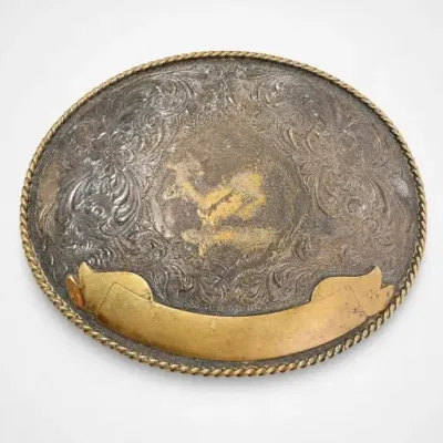 Oval Metal Engraved Belt Buckle With Rope Edge