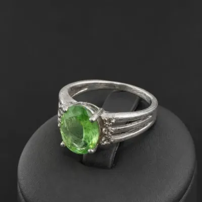 Silver-Tone Ring With Oval Green Stone