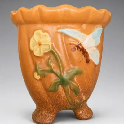 Embossed Floral and Butterfly Ceramic Vase