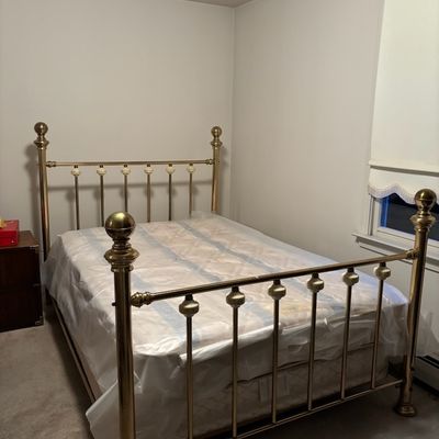 Mid Century Vintage Brass Bed Frame with Finial Details
