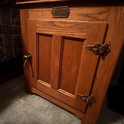 Vintage WhiteClad Reproduction Oak Ice Box side table cabinet