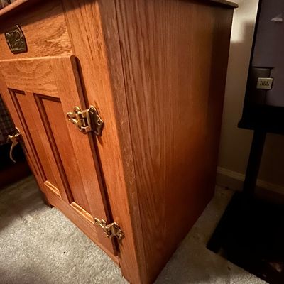 Vintage WhiteClad Reproduction Oak Ice Box side table cabinet