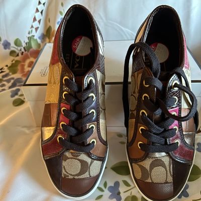 Coach Vintage Darnell Patchwork Mixed Media Leather Lace Up Sneakers