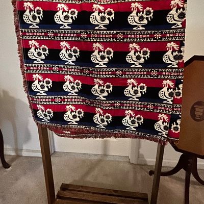 Vintage Portuguese Rooster Pattern Woven Wall Hanging