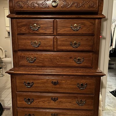 Vintage Cochrane Traditional Oak Tall Chest of Drawers
