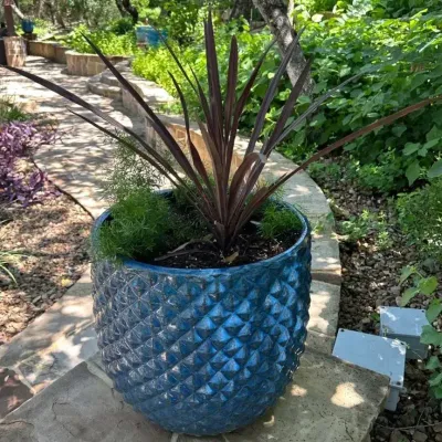 Large Blue Textured Ceramic Planter - Lot 1
