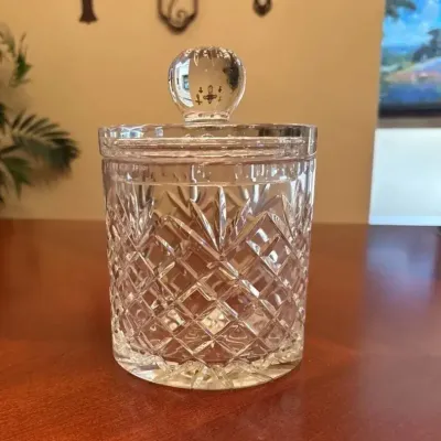 Vintage Heavy Crystal Covered Biscuit Barrel Candy Jar