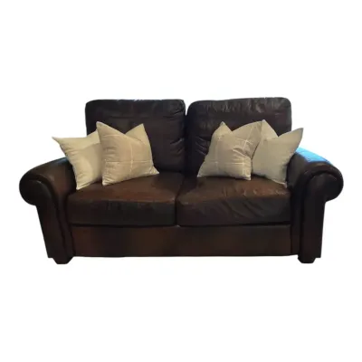 Leather Loveseat Sofa Dark Brown W/ 4 Pillows