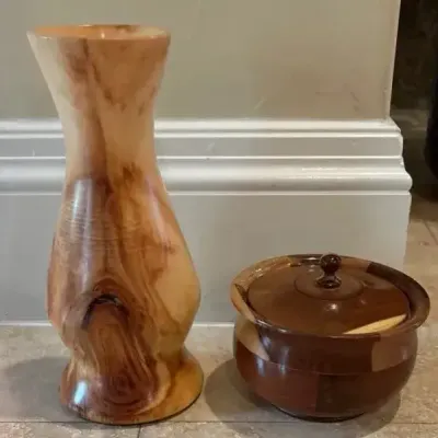 Handcrafted Wooden Vase & Wooden Trinket Box 