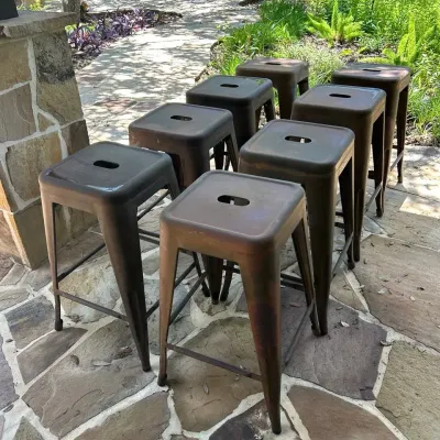 Set Of 8 Rustic Metal Industrial Stools