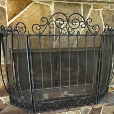 Wrought Iron 3-panel Ornate Fireplace Screen