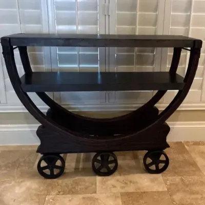 Restoration Hardware Wallpaper Cart Wood & Metal On Wheels