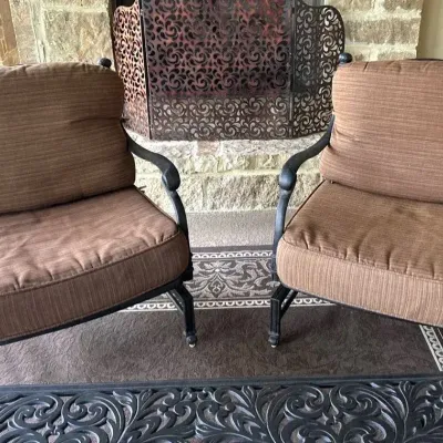 Hanamint St. James Cast Aluminum Spring Base Club Chairs - Pair Of 2 Chairs