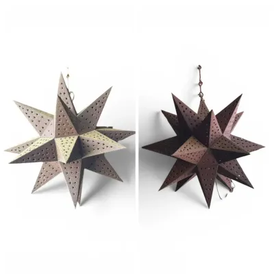2 Punched Tin Moravian Star Light Pendants