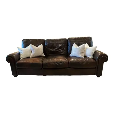 Leather Dark Brown Sofa & 4 Pillows