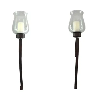 Pair of Decorative Glass and Metal Wall Sconces with Candles