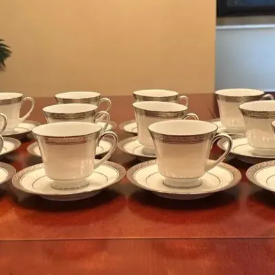 Noritake Legendary Crestwood Platinum Teacups & Saucers (Set Of 12)