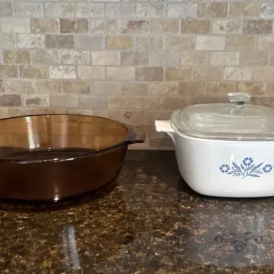 Vintage CorningWare Casserole Dish, Blue Cornflower Pattern & Anchor Hocking Dish