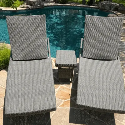 Frontgate Balencia Bronze Chaise Lounges, Set Of Two With Side Table - Lot 1